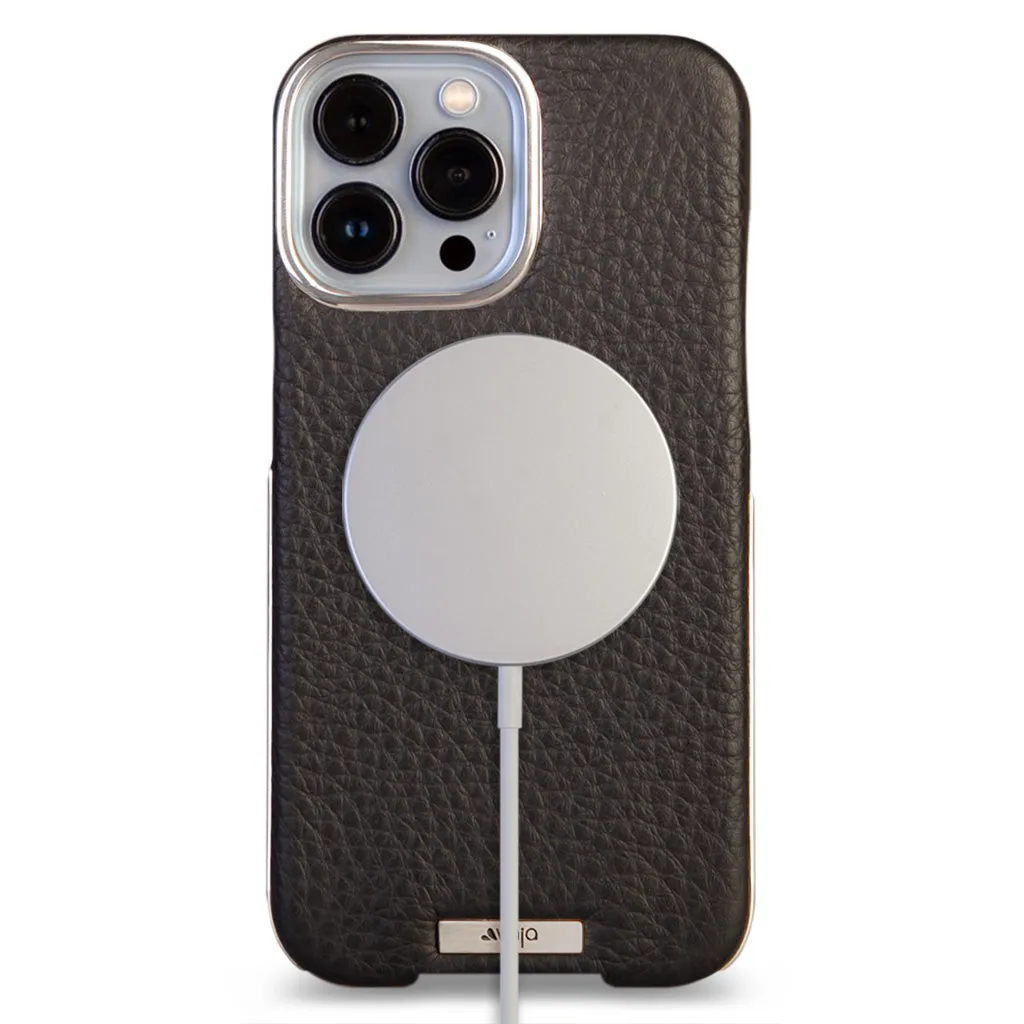 Customizable Silver Grip iPhone 13 Pro Max MagSafe Leather Case