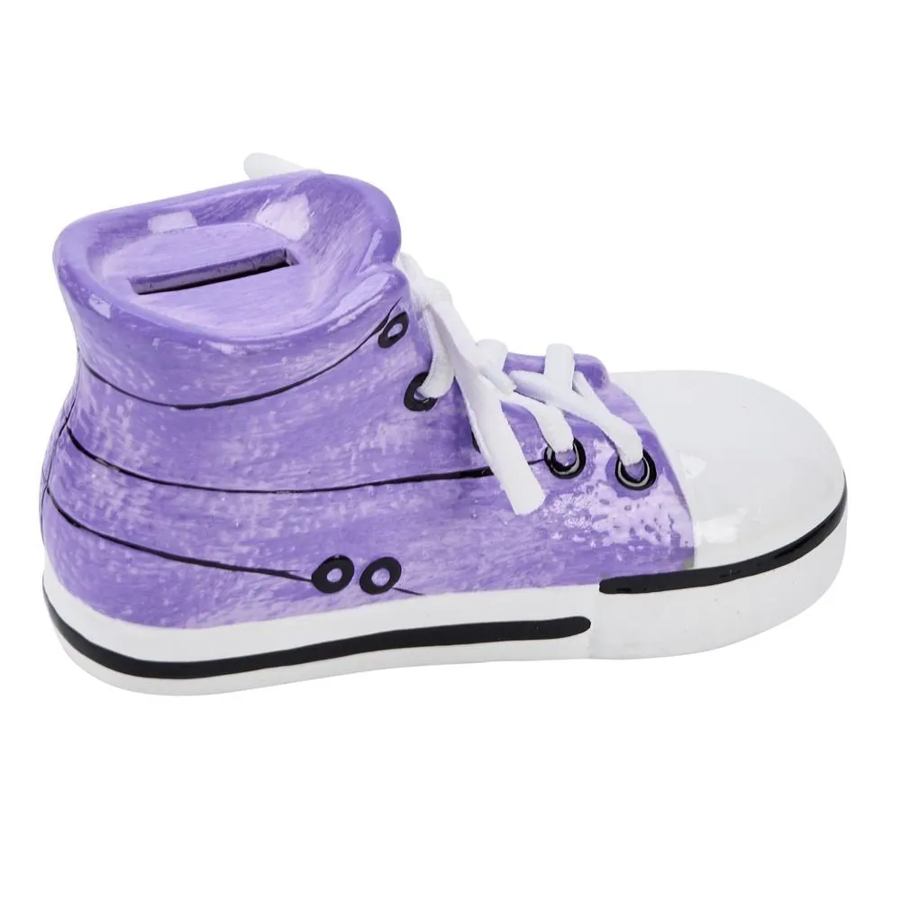 (D) 17th Birthday Gift for Men, Coin Jar for Adults, Ceramic Purple Sneaker