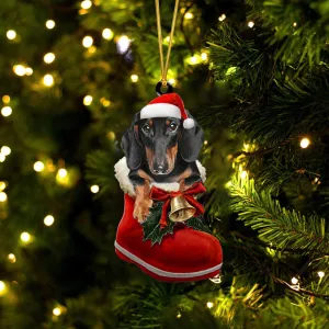 Dachshund (7)-1-In Santa Boot Christmas-Two Sided Ornament