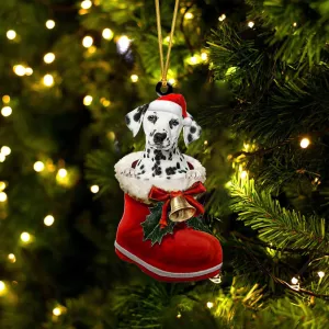 Dalmatian (2)-1-In Santa Boot Christmas-Two Sided Ornament