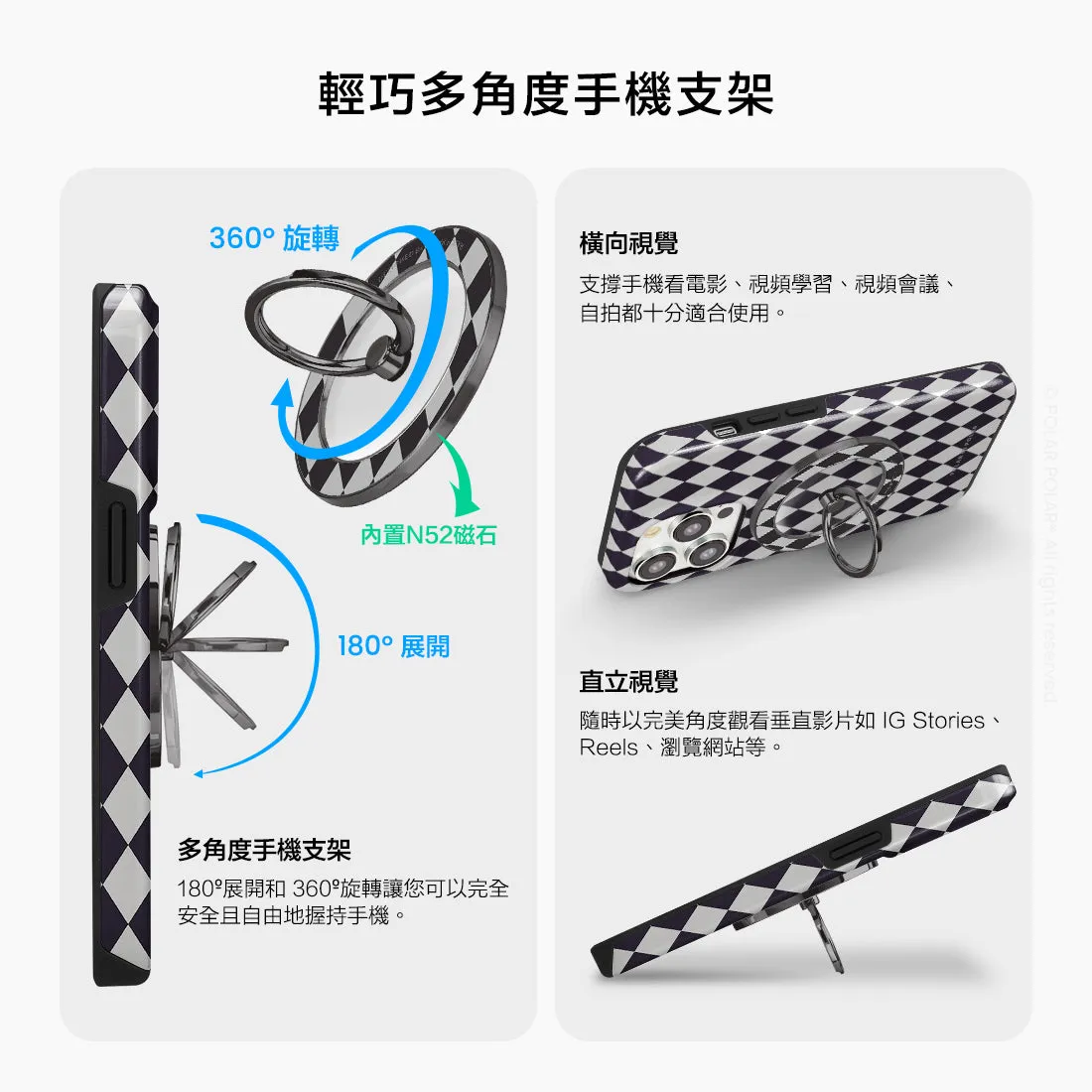 Diamond Black Checker - Black MagSafe Phone Grip and Ring Holder Stand