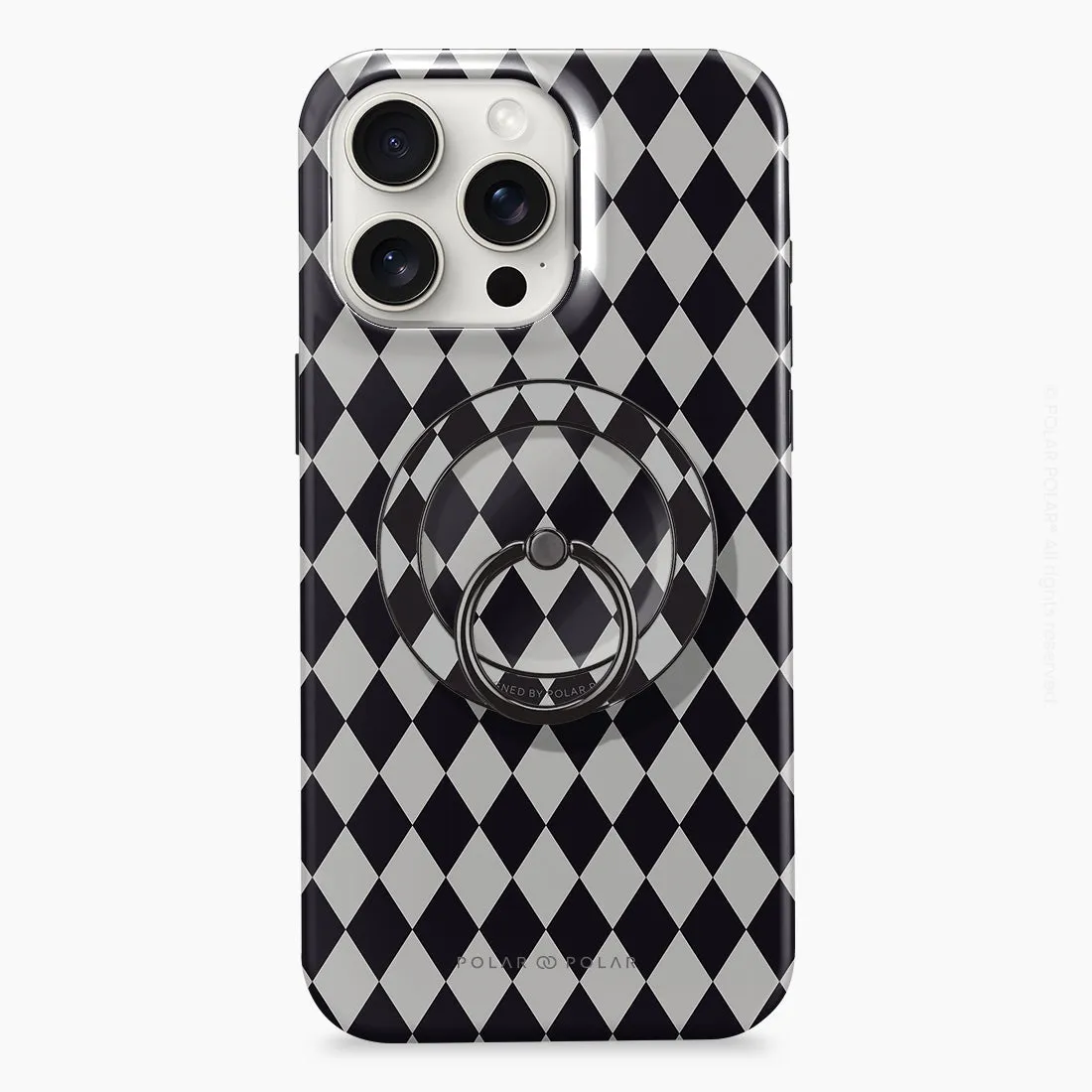 Diamond Black Checker - Black MagSafe Phone Grip and Ring Holder Stand