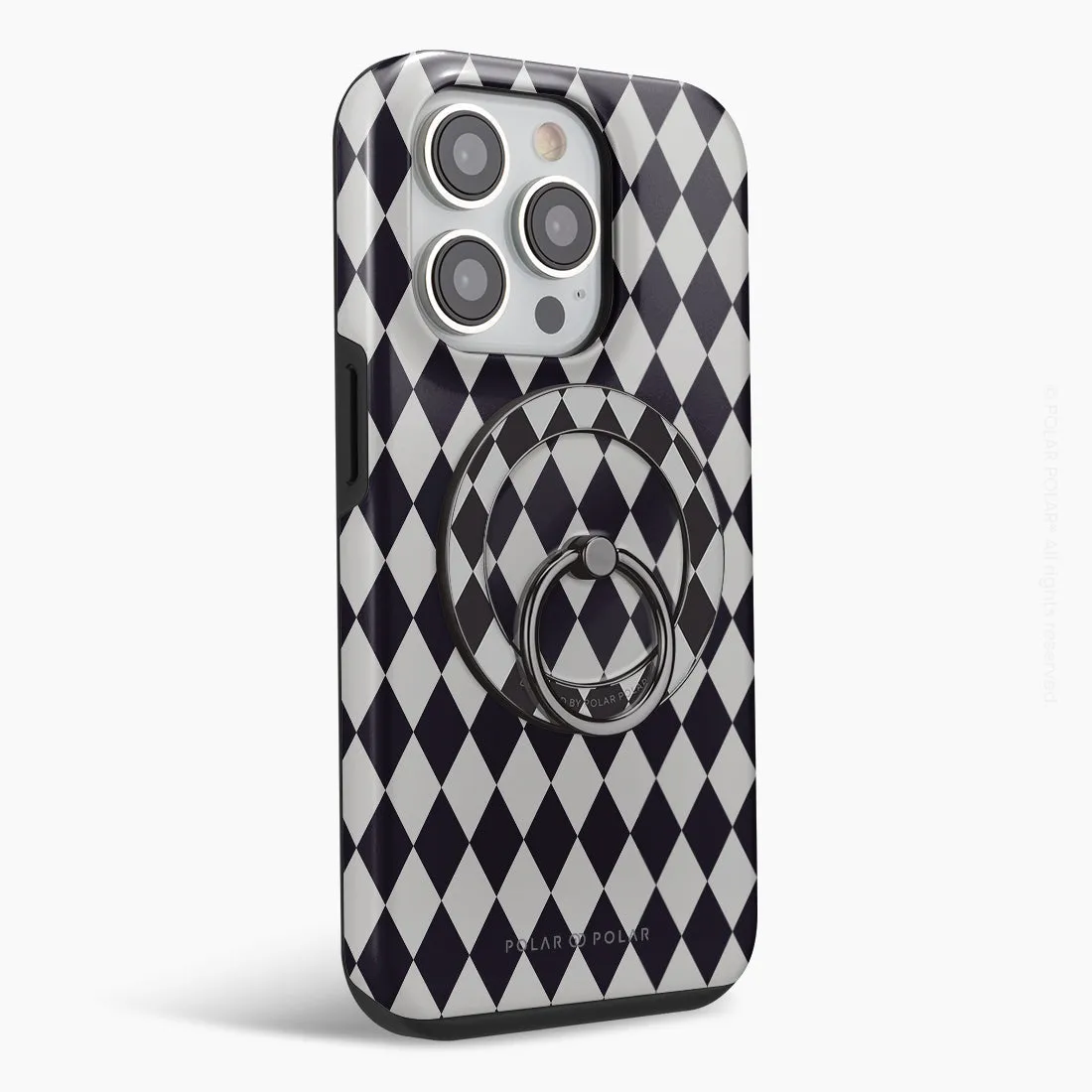 Diamond Black Checker - Black MagSafe Phone Grip and Ring Holder Stand
