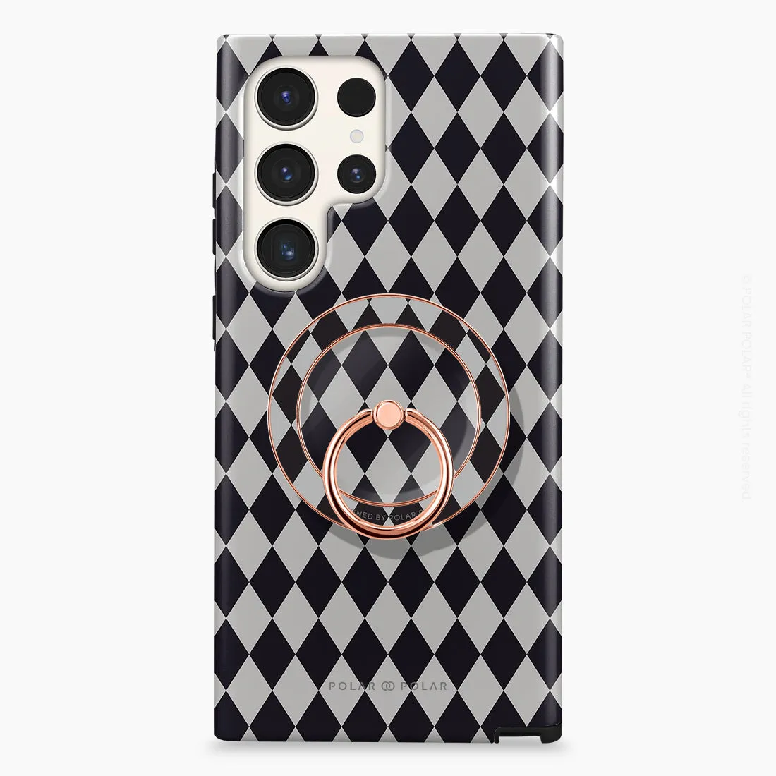 Diamond Black Checker - Rose Gold MagSafe Phone Grip and Ring Holder Stand