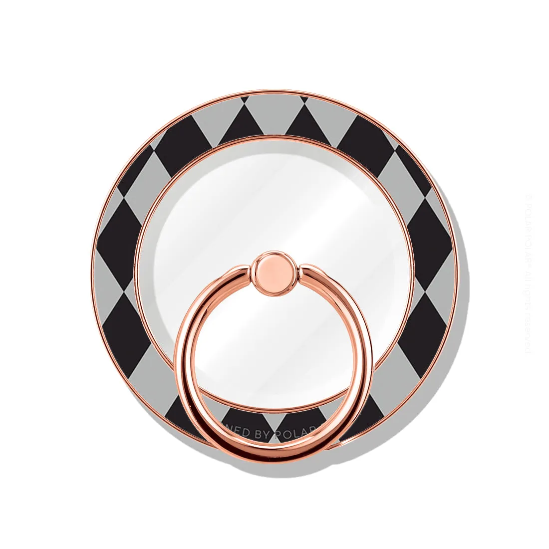 Diamond Black Checker - Rose Gold MagSafe Phone Grip and Ring Holder Stand