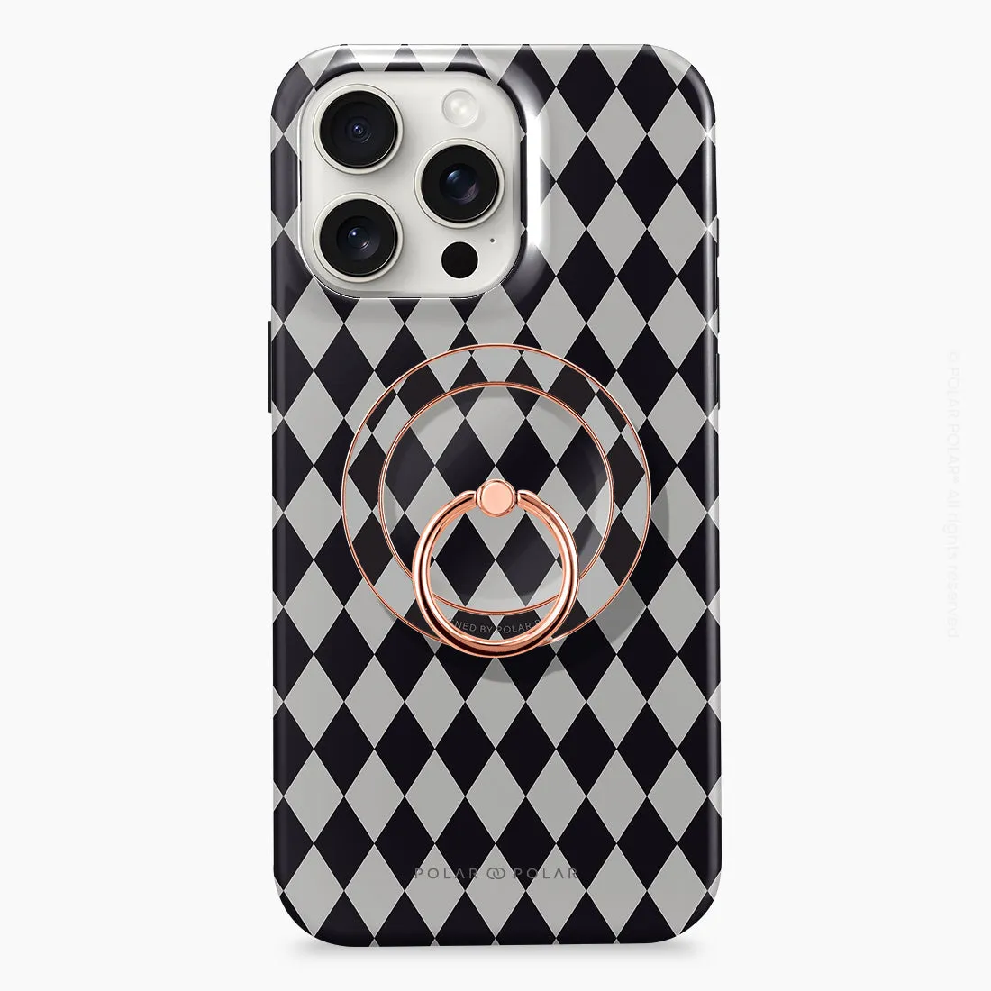 Diamond Black Checker - Rose Gold MagSafe Phone Grip and Ring Holder Stand