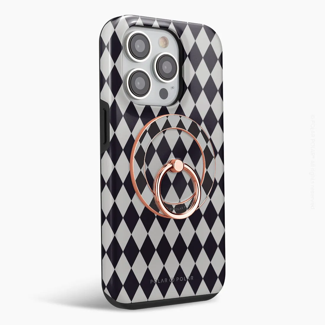 Diamond Black Checker - Rose Gold MagSafe Phone Grip and Ring Holder Stand