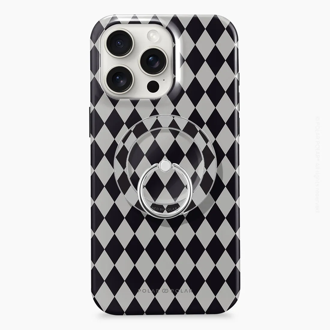 Diamond Black Checker - Silver MagSafe Phone Grip and Ring Holder Stand