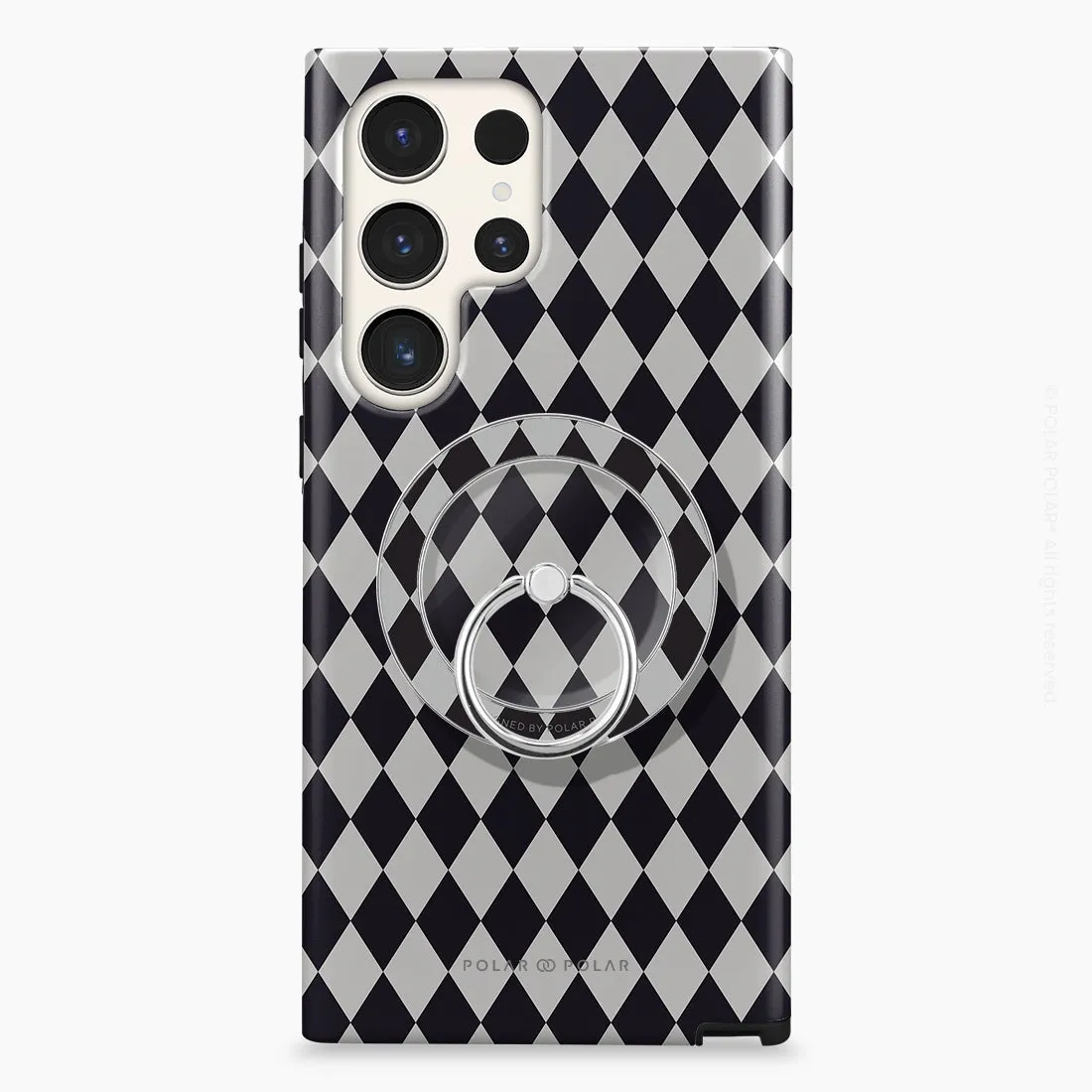Diamond Black Checker - Silver MagSafe Phone Grip and Ring Holder Stand