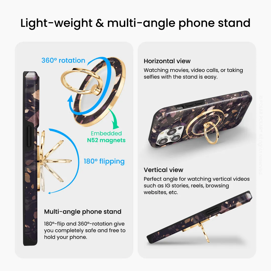 Eminence Terrazzo Gem - Golden MagSafe Phone Grip and Ring Holder Stand