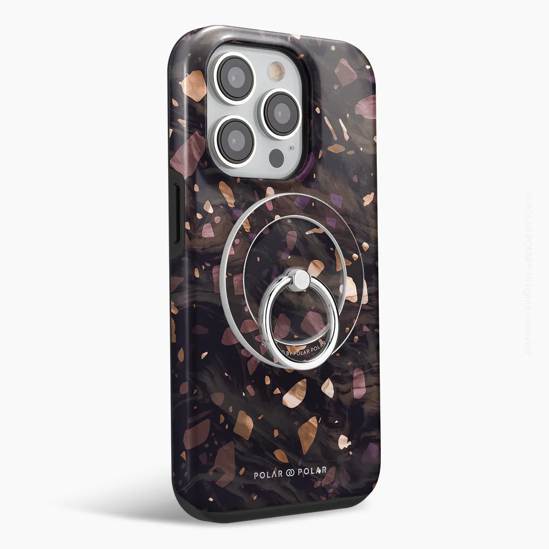 Eminence Terrazzo Gem - Silver MagSafe Phone Grip and Ring Holder Stand