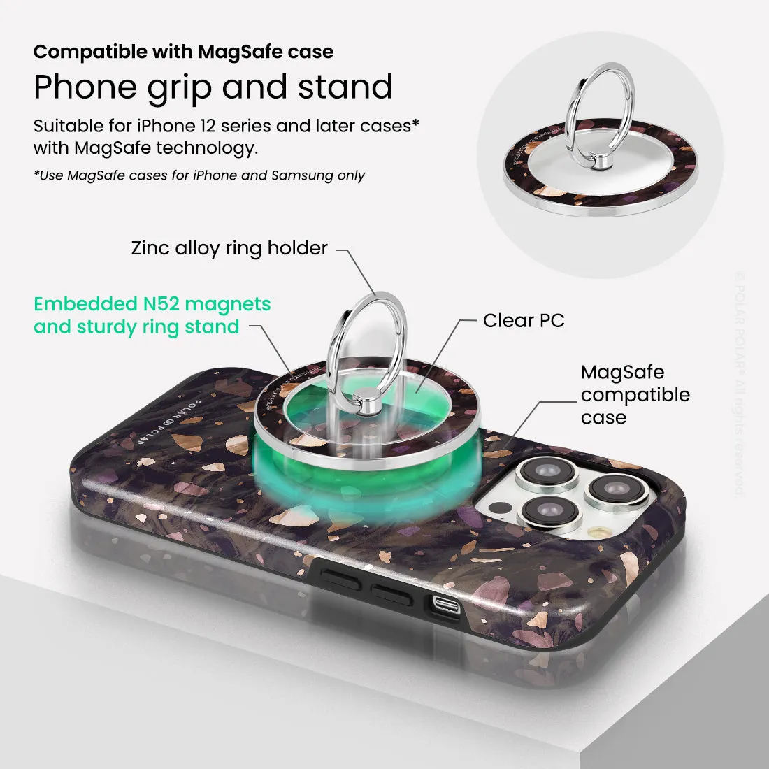 Eminence Terrazzo Gem - Silver MagSafe Phone Grip and Ring Holder Stand