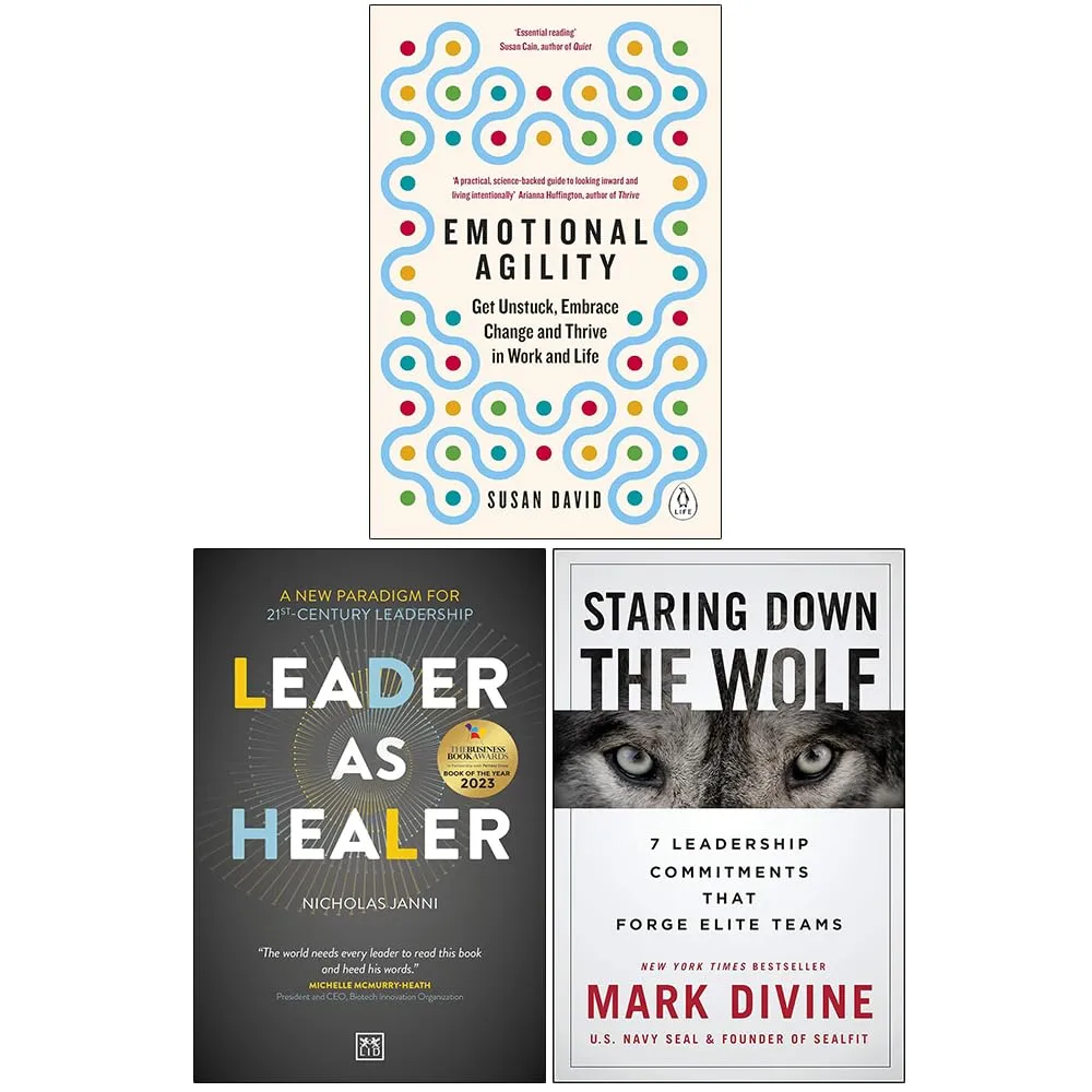 Emotional Agility, Leader As Healer & [Hardcover] Staring Down The Wolf 3 Books Collection Set