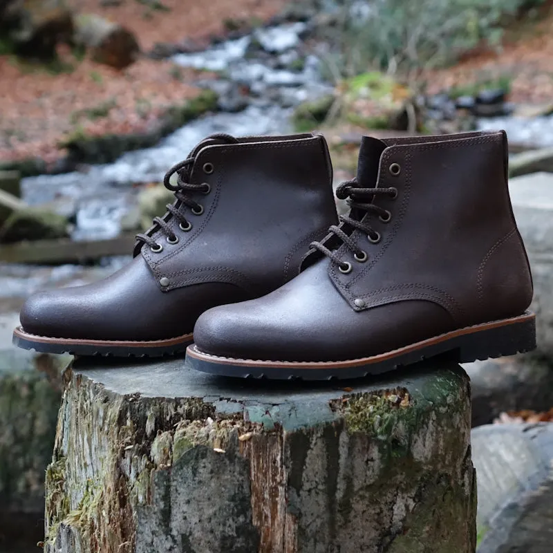 Estrela Leather Lace-Up Boots- Dark Brown