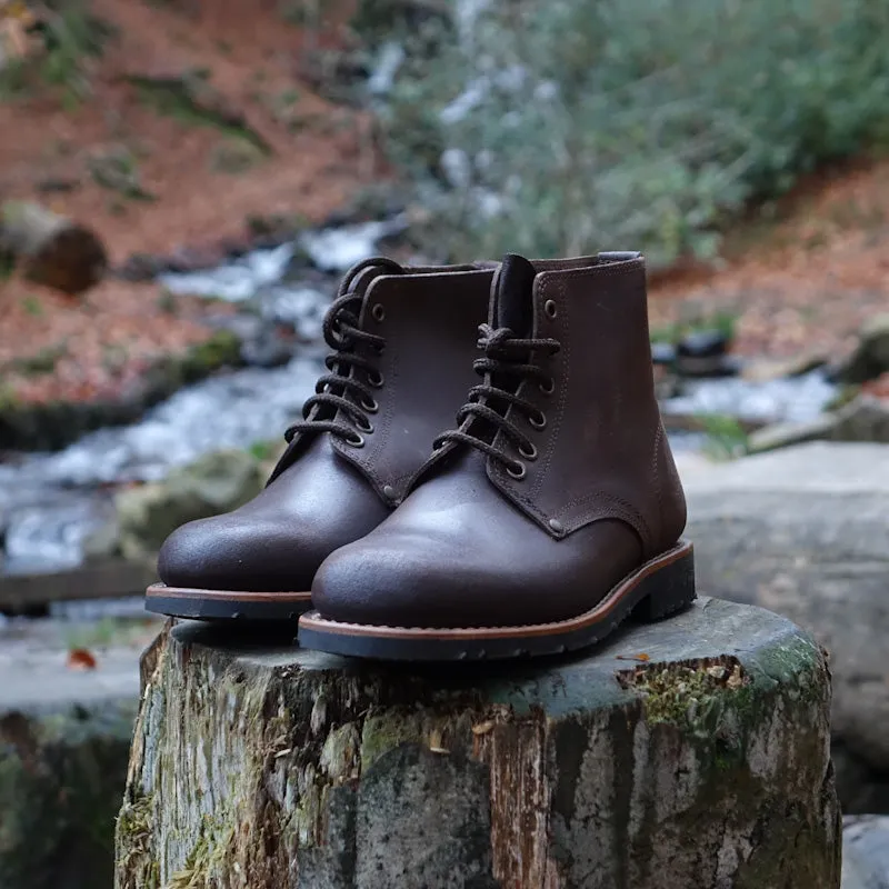 Estrela Leather Lace-Up Boots- Dark Brown