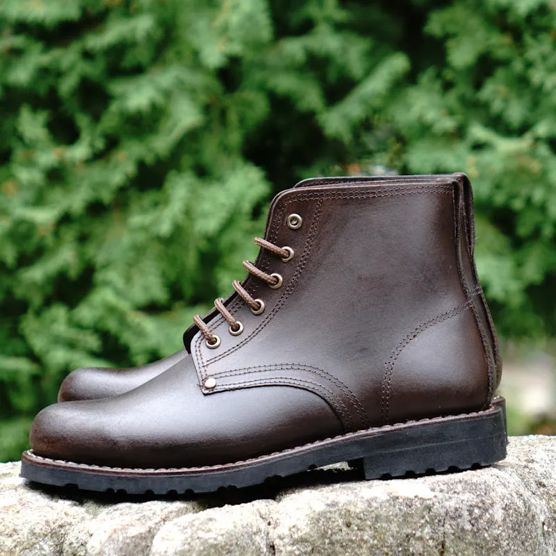 Estrela Leather Lace-Up Boots- Dark Brown
