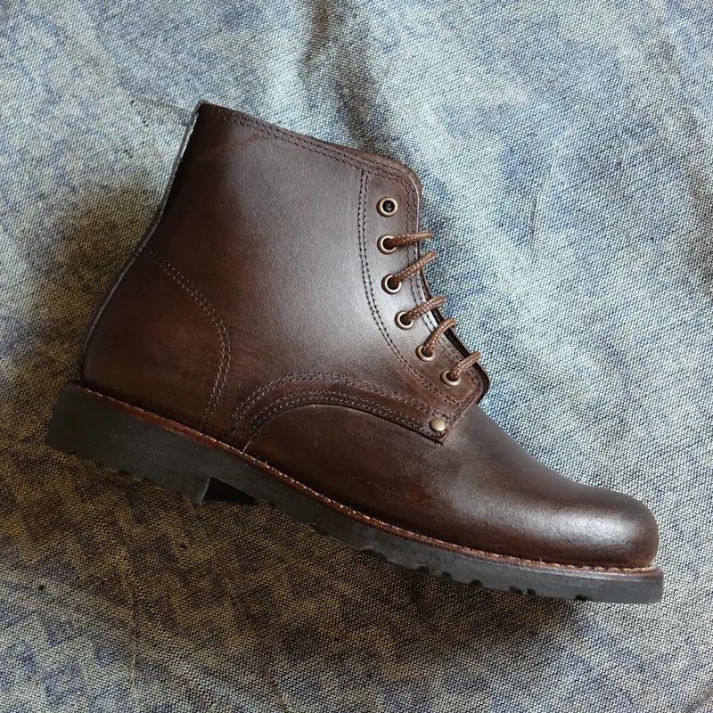 Estrela Leather Lace-Up Boots- Dark Brown