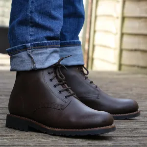 Estrela Leather Lace-Up Boots- Dark Brown