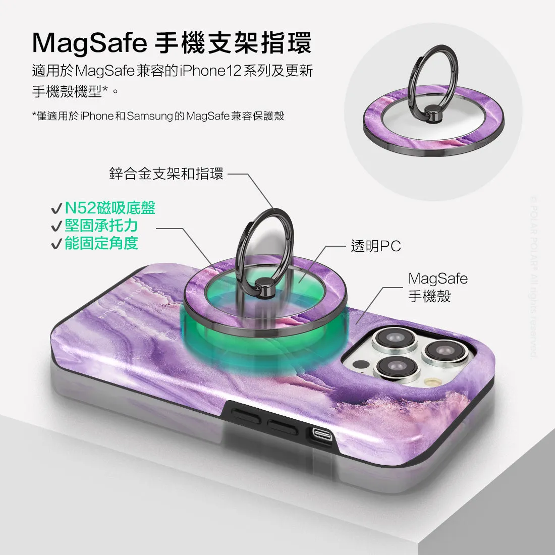 French Violet - Black MagSafe Phone Grip and Ring Holder Stand