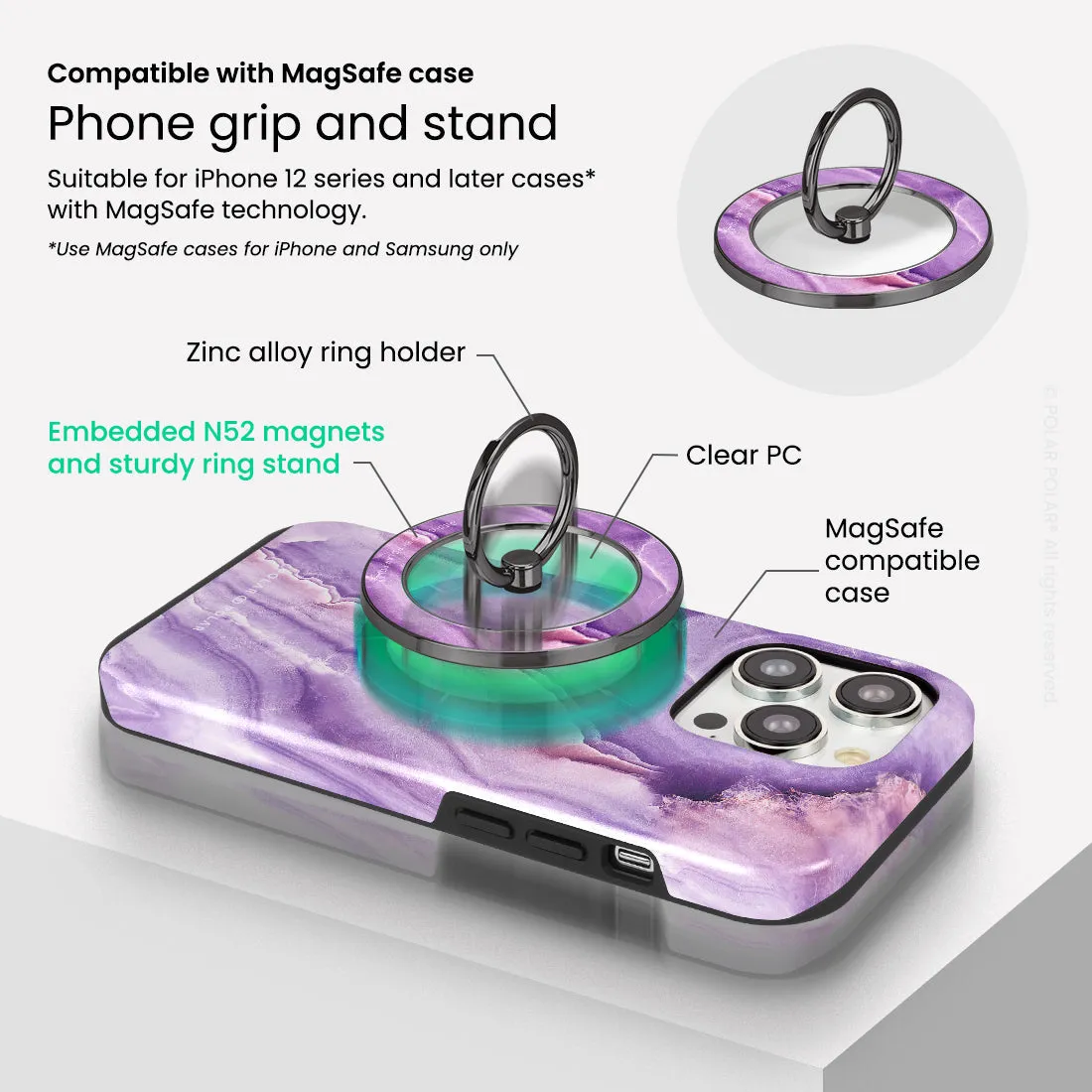 French Violet - Black MagSafe Phone Grip and Ring Holder Stand
