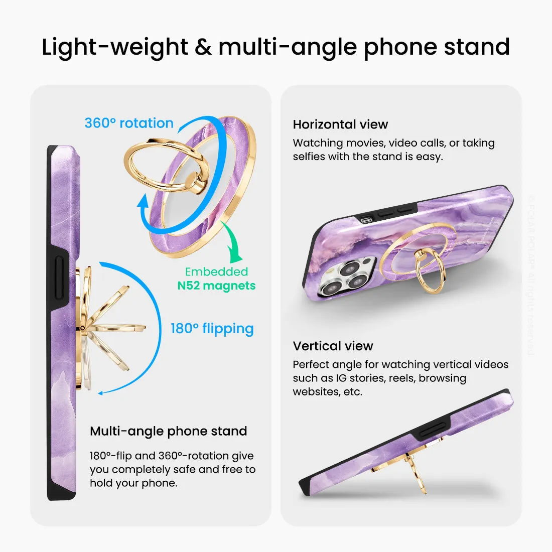 French Violet - Golden MagSafe Phone Grip and Ring Holder Stand
