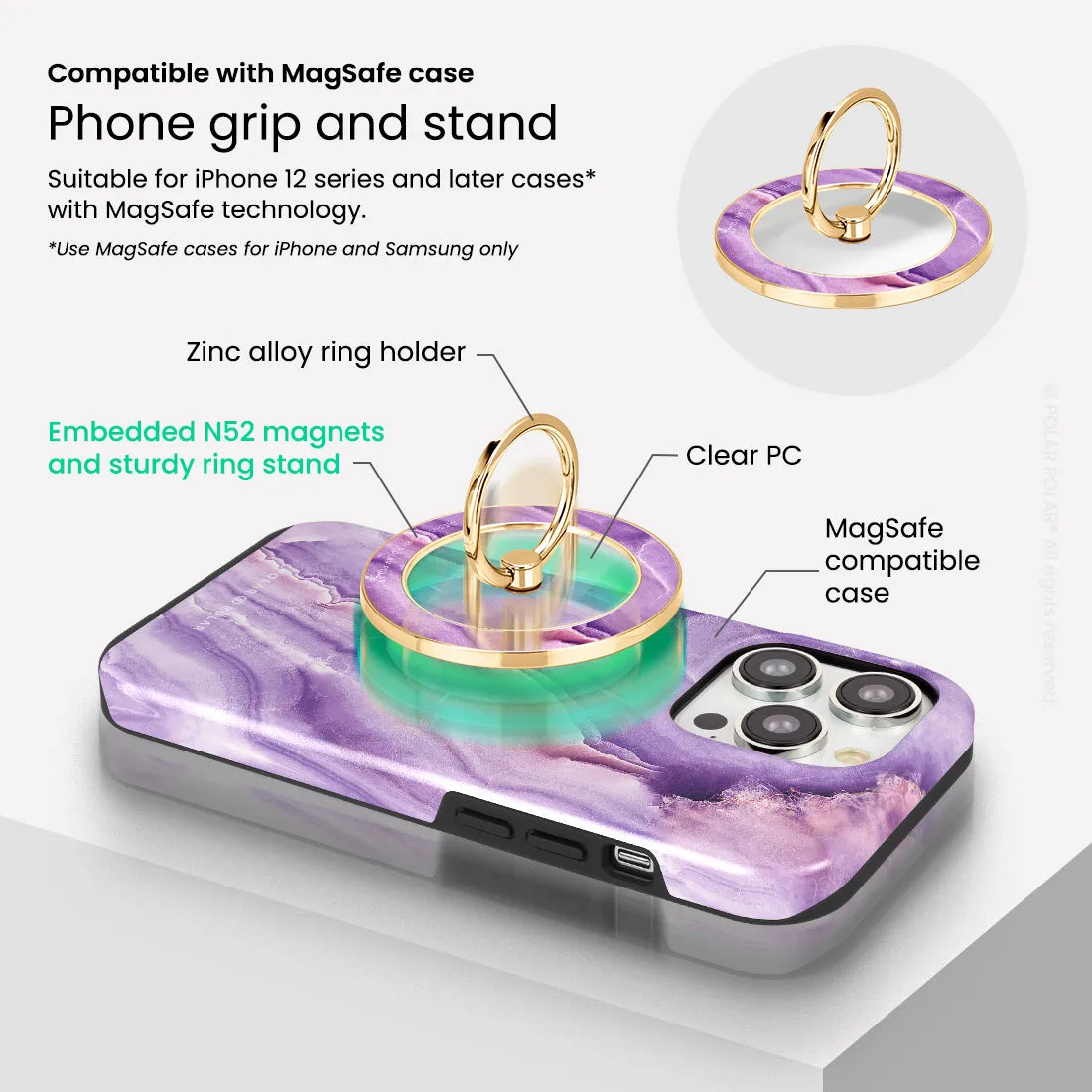 French Violet - Golden MagSafe Phone Grip and Ring Holder Stand