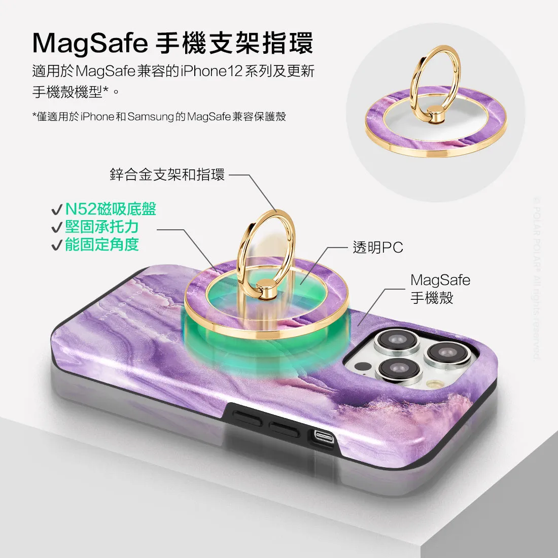 French Violet - Golden MagSafe Phone Grip and Ring Holder Stand