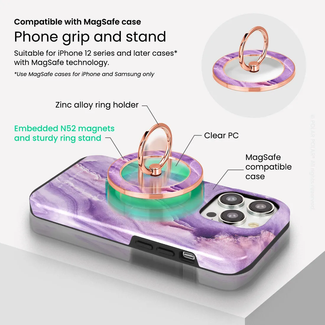 French Violet - Rose Gold MagSafe Phone Grip and Ring Holder Stand