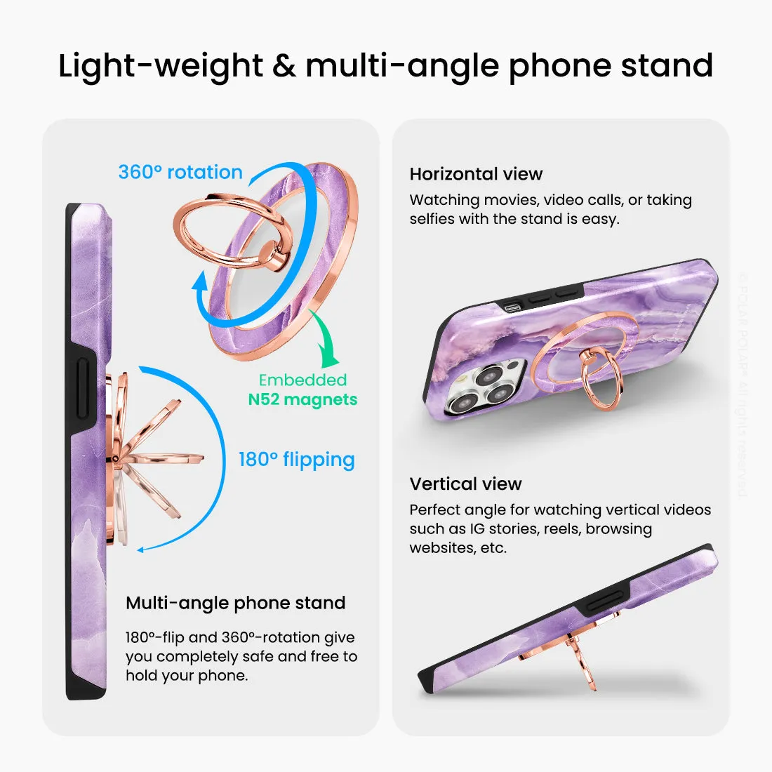 French Violet - Rose Gold MagSafe Phone Grip and Ring Holder Stand