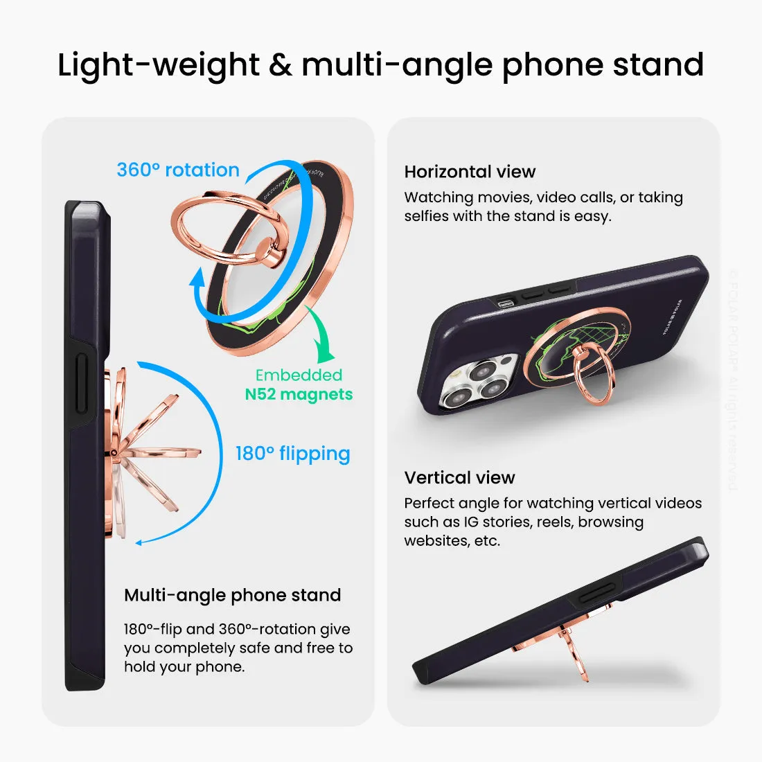 Fujisan Black Ice Cream - Rose Gold MagSafe Phone Grip and Ring Holder Stand