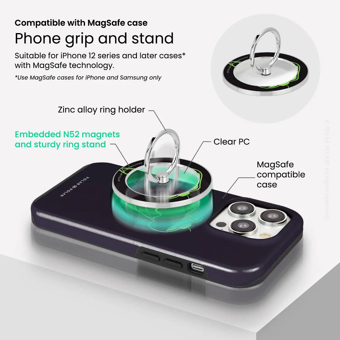 Fujisan Black Ice Cream - Silver MagSafe Phone Grip and Ring Holder Stand