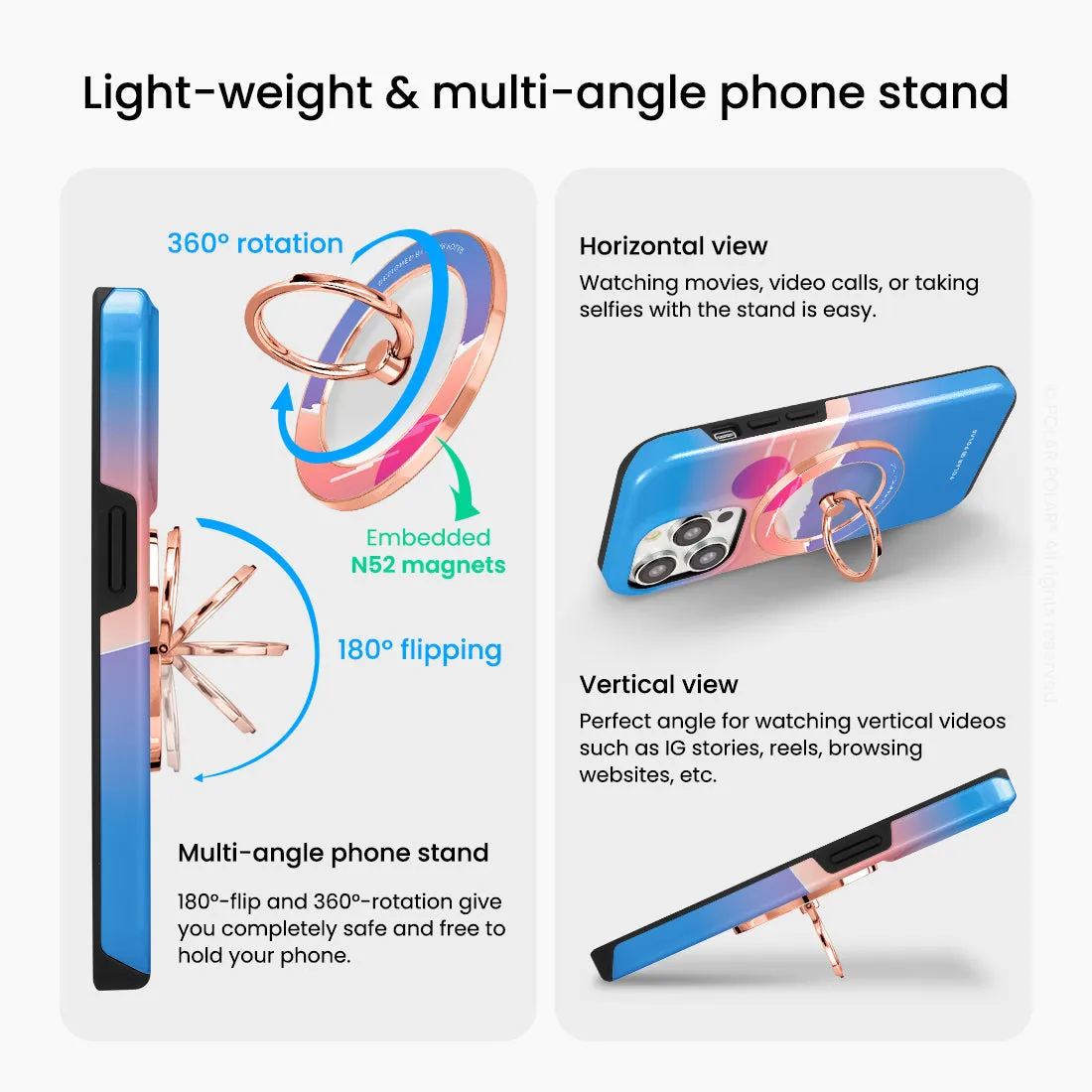 Fujisan Blue - Rose Gold MagSafe Phone Grip and Ring Holder Stand
