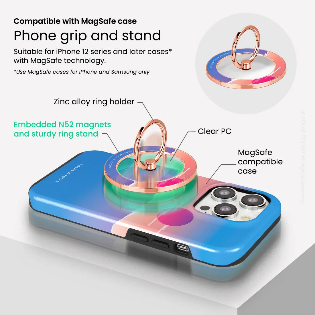 Fujisan Blue - Rose Gold MagSafe Phone Grip and Ring Holder Stand