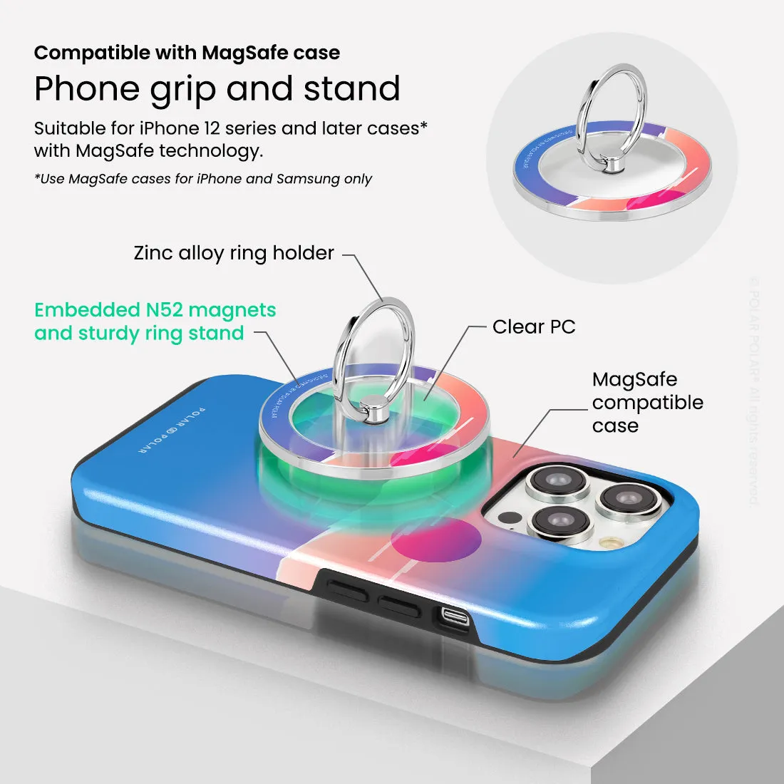 Fujisan Blue - Silver MagSafe Phone Grip and Ring Holder Stand