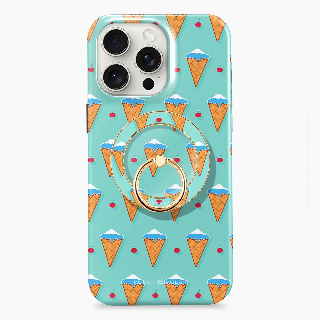 Fujisan Lake Blue Ice Cream - Golden MagSafe Phone Grip and Ring Holder Stand