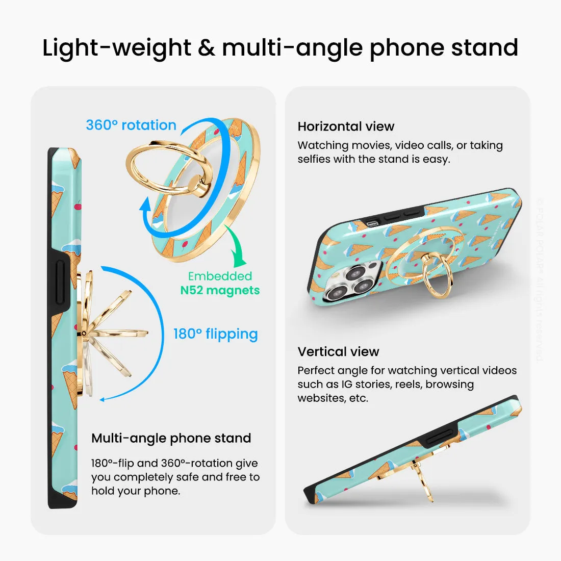 Fujisan Lake Blue Ice Cream - Golden MagSafe Phone Grip and Ring Holder Stand