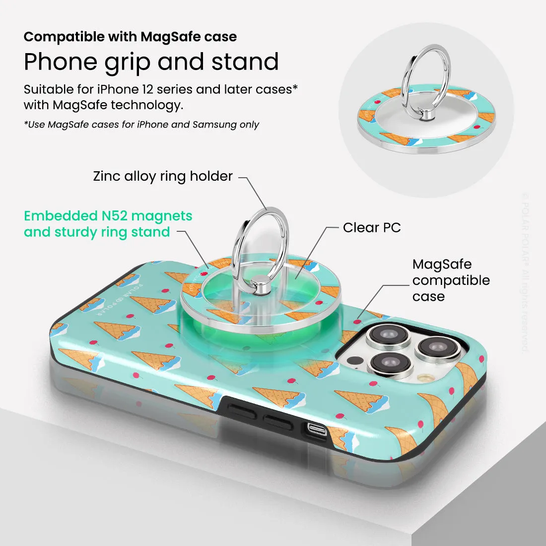 Fujisan Lake Blue Ice Cream - Silver MagSafe Phone Grip and Ring Holder Stand