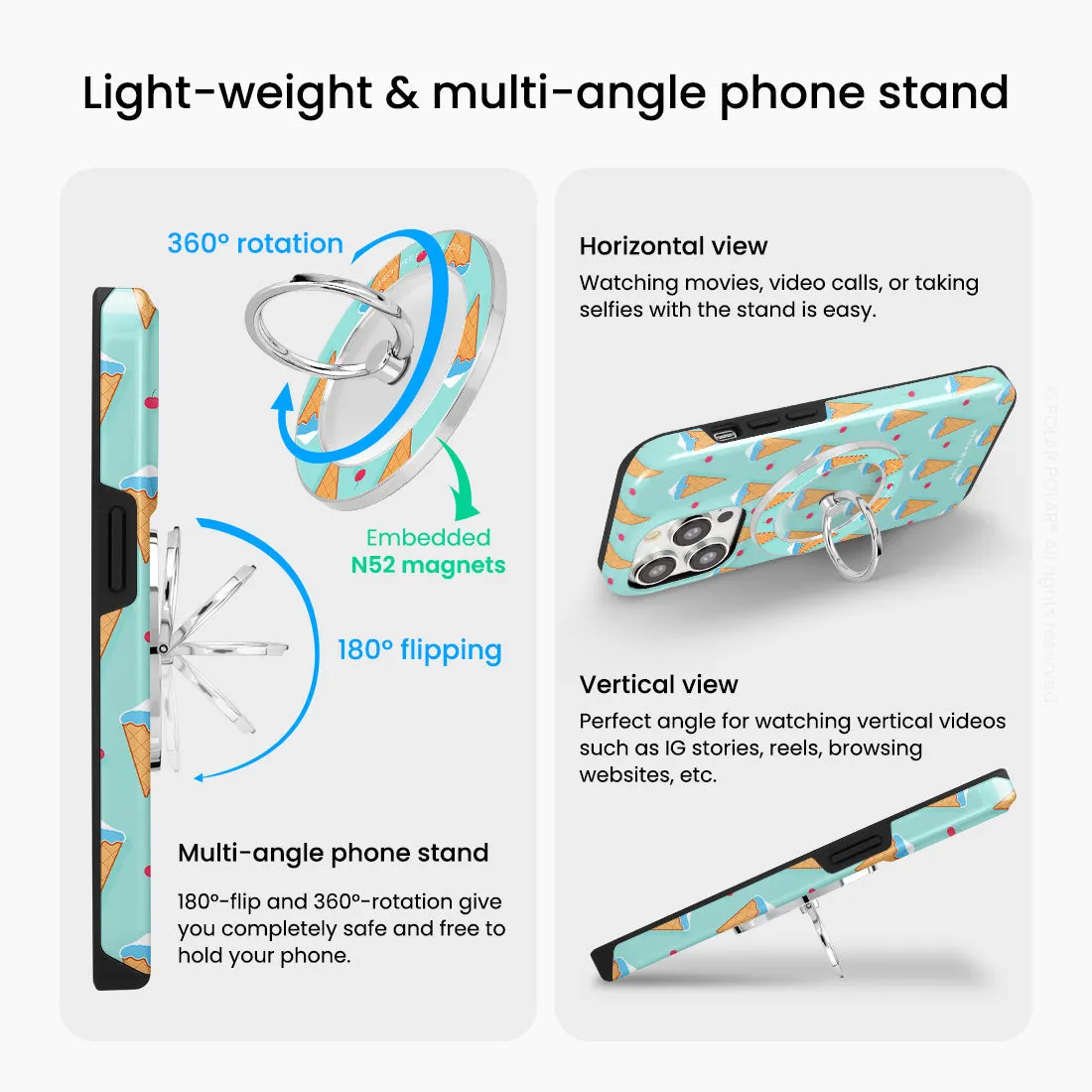 Fujisan Lake Blue Ice Cream - Silver MagSafe Phone Grip and Ring Holder Stand
