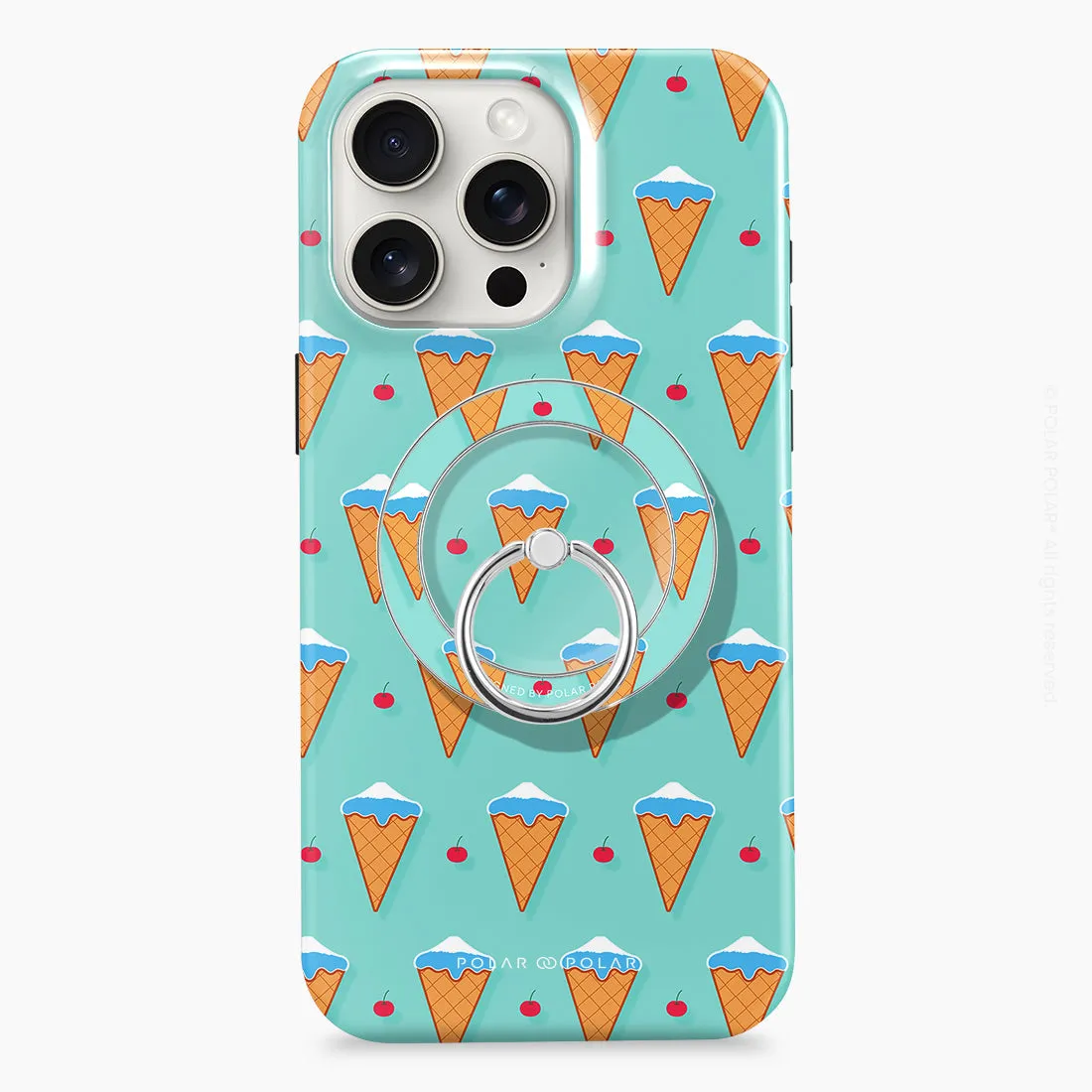 Fujisan Lake Blue Ice Cream - Silver MagSafe Phone Grip and Ring Holder Stand