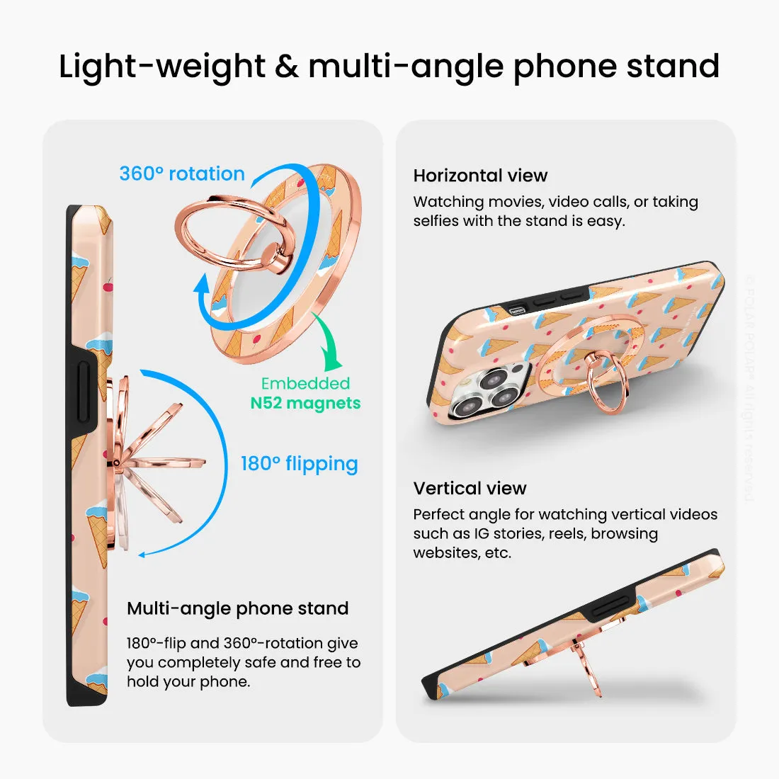 Fujisan Peach Ice Cream - Rose Gold MagSafe Phone Grip and Ring Holder Stand