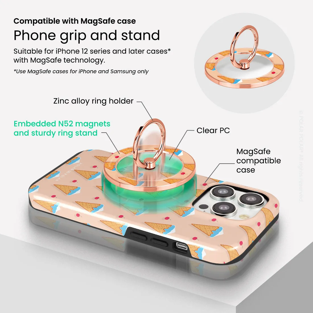 Fujisan Peach Ice Cream - Rose Gold MagSafe Phone Grip and Ring Holder Stand