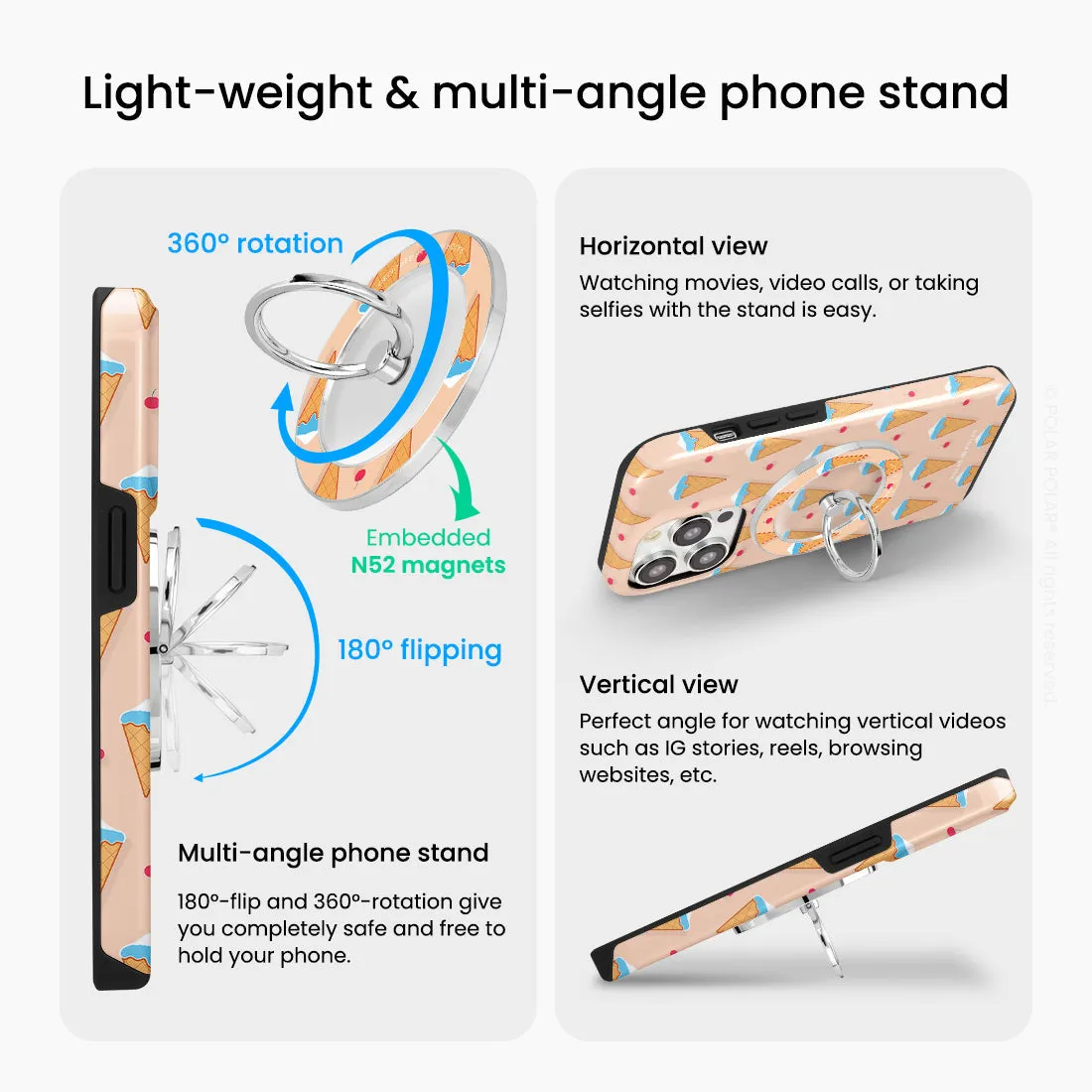 Fujisan Peach Ice Cream - Silver MagSafe Phone Grip and Ring Holder Stand