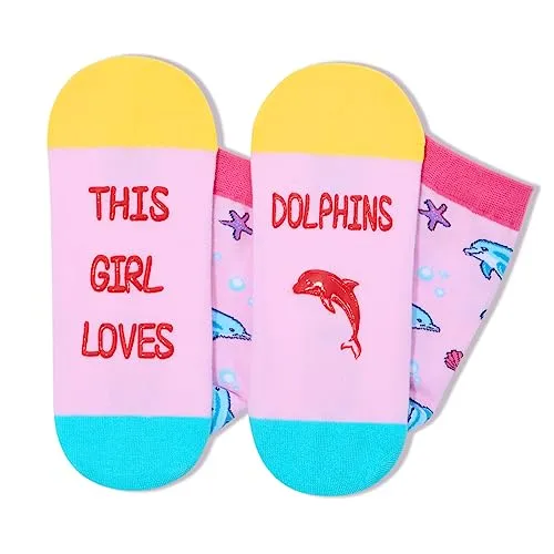 Funny Saying Dolphin Gifts for Women,This Girl Loves Dolphins,Novelty Dolphin Print Socks Ocean Gift