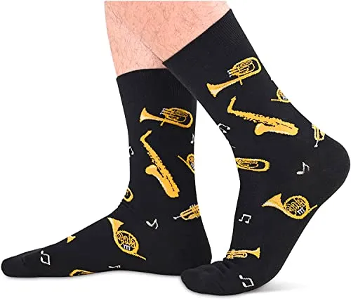 Gifts for Musicians, Funny Trumpet Socks for Men, Perfect Music Themed Gift for Jazz Lovers, Ideal Trumpet Player's Present, Novelty Men's Trumpet Socks Saxophone Gift, Trombone Gift