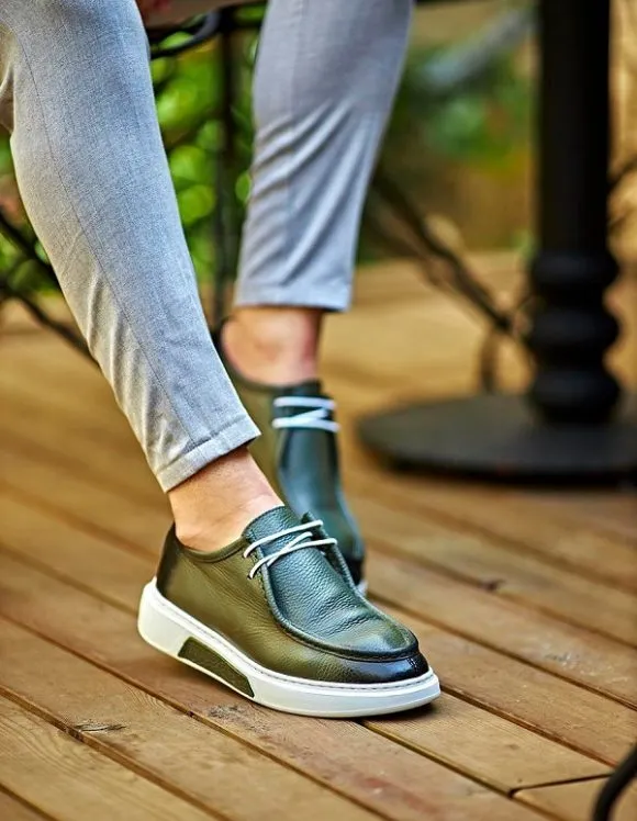 Green Grain Casual Leather Shoes