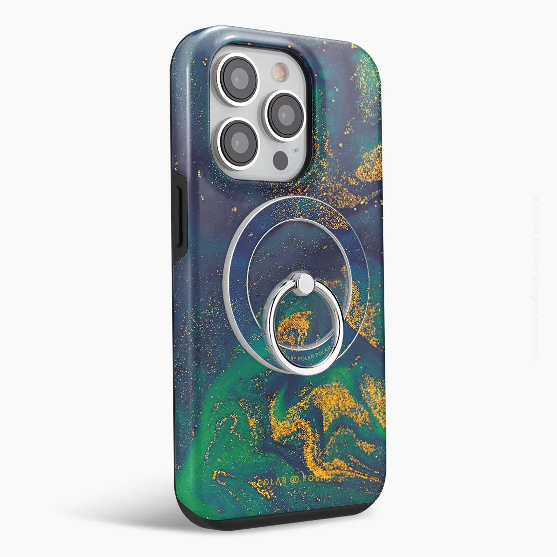 Green Night Quicksand - Silver MagSafe Phone Grip and Ring Holder Stand