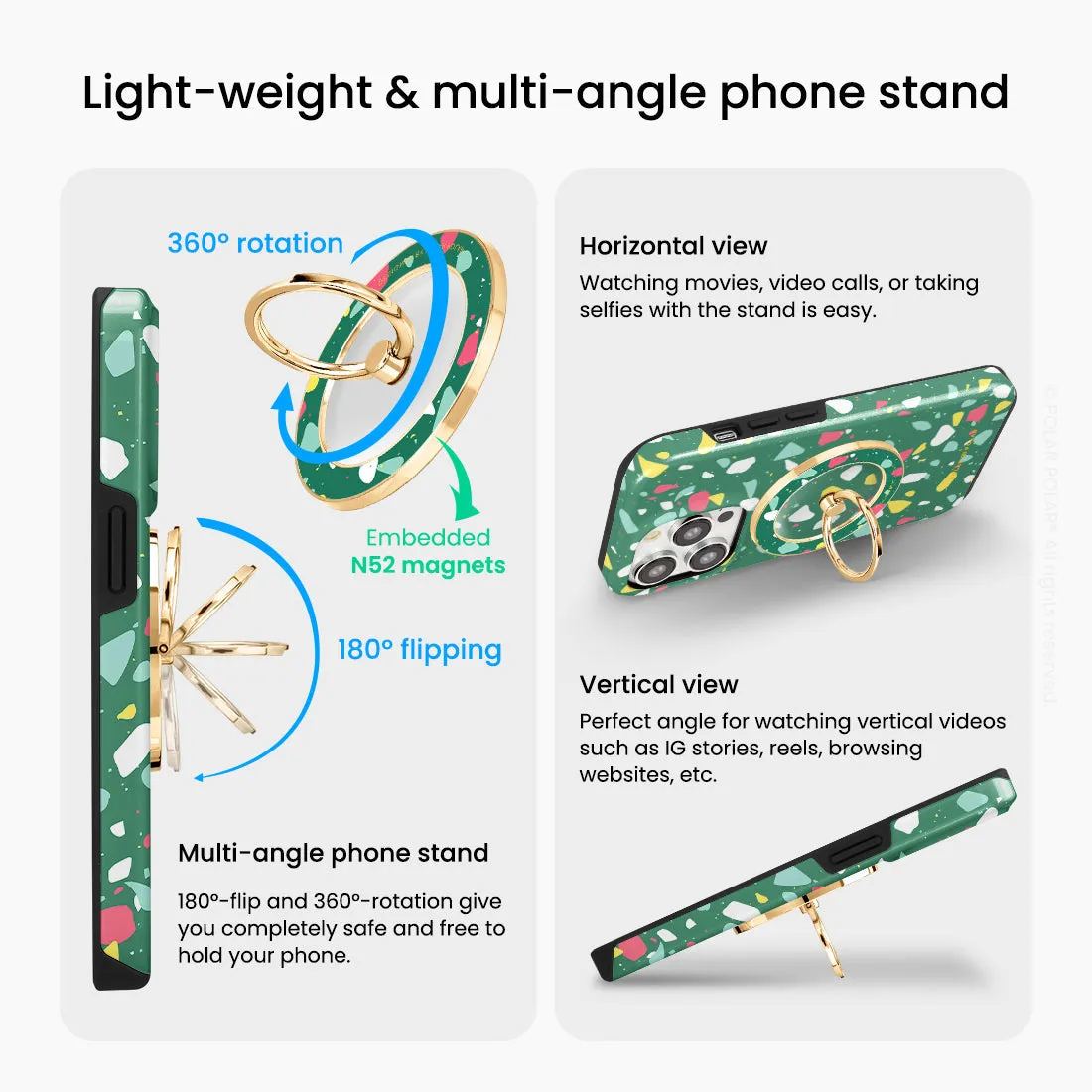 Greenfield Terrazzo - Golden MagSafe Phone Grip and Ring Holder Stand