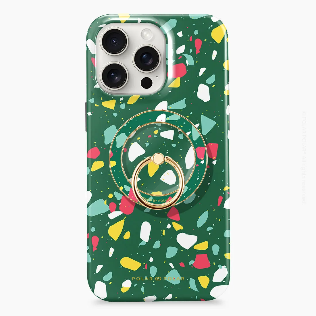 Greenfield Terrazzo - Golden MagSafe Phone Grip and Ring Holder Stand