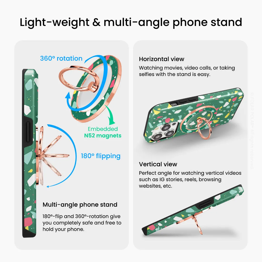Greenfield Terrazzo - Rose Gold MagSafe Phone Grip and Ring Holder Stand