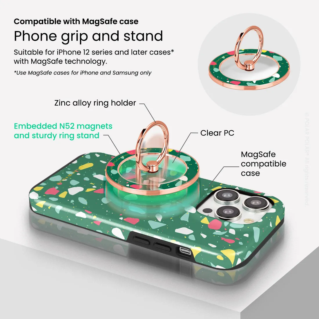 Greenfield Terrazzo - Rose Gold MagSafe Phone Grip and Ring Holder Stand